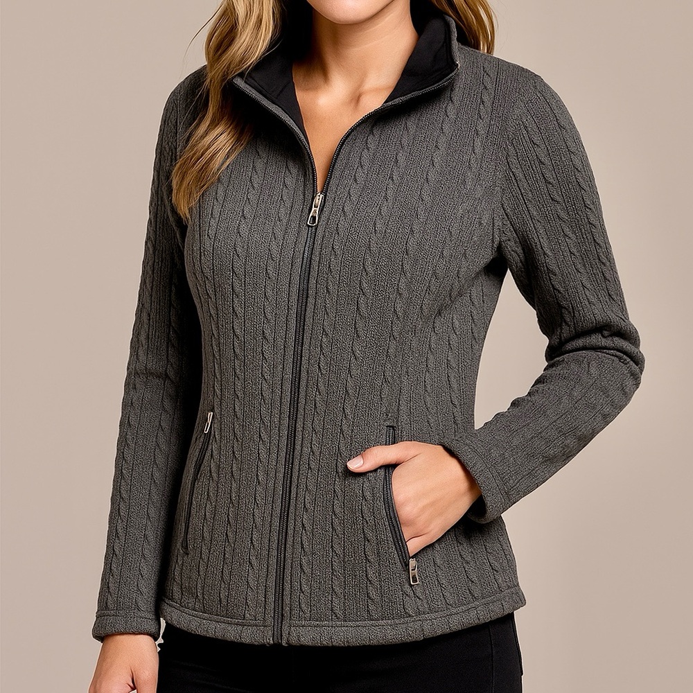 Spyder | Charcoal and Black Fleece Cable Knit Jacket